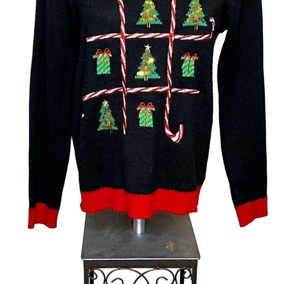 Karen Scott black candy cane tic tac toe ugly Christmas sweater size M - Picture 6 of 16